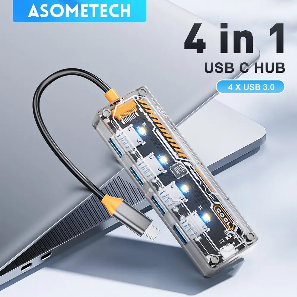ASOMETECH Type C HUB 4 in 1 USB C to USB 3.0 Transparent Punk Docking Station Splitter Adapter For MacBook Laptop iP